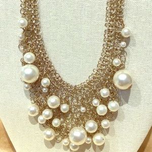 Vintage gold faux pearl chain necklace